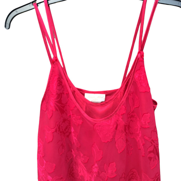 Red Nightie Nightgown Slip Dual Layer Bow Adjustable Strap Lingerie Large Floral - Picture 3 of 7